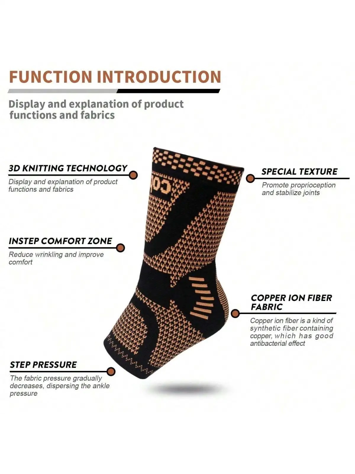 Copper Ankle Brace Compression Sleeve Support for Sprains Foot Pain