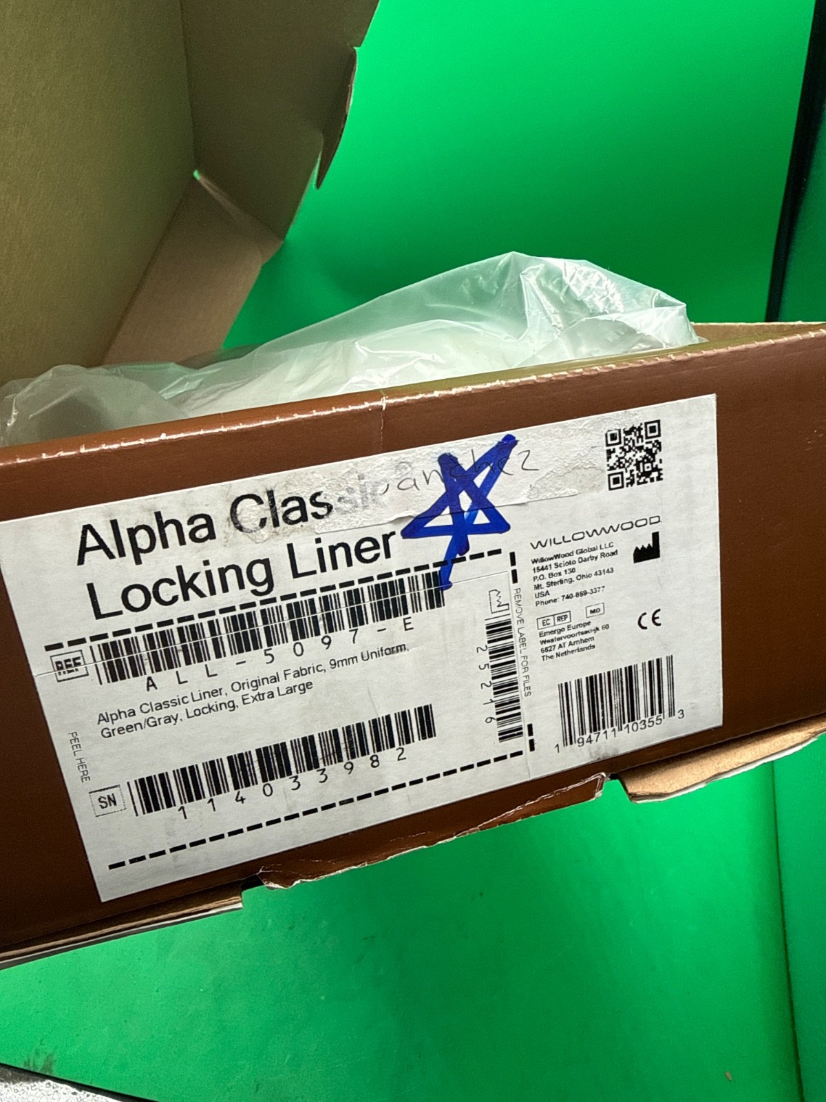 Willow wood Alpha classic locking prosthetic Liner, size extra large uniform 9mm