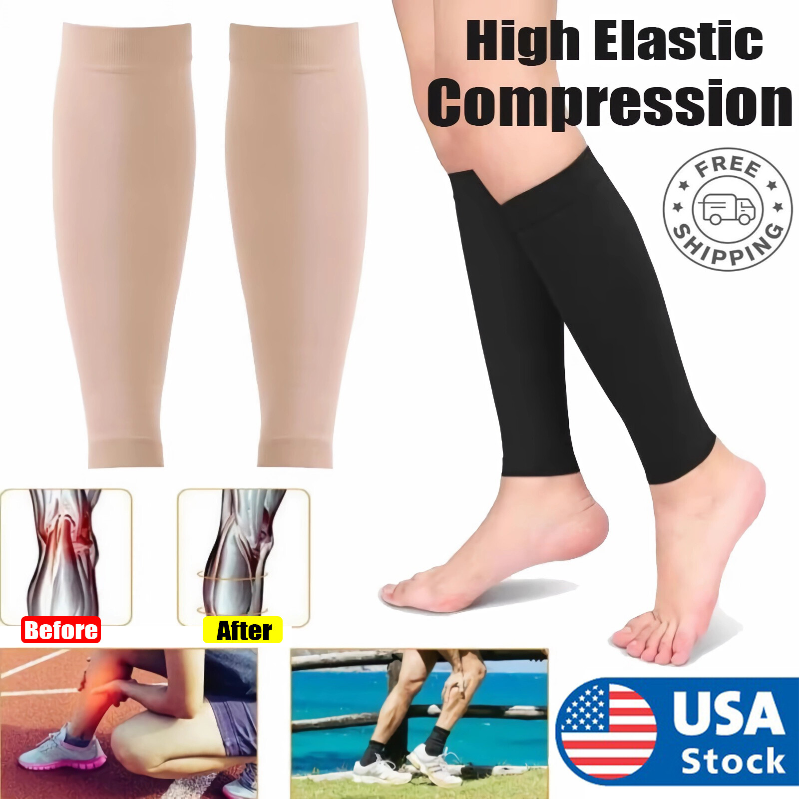 2 Pairs Calf Compression Sleeve for Women Men, Leg Support for Shin Splints Gift