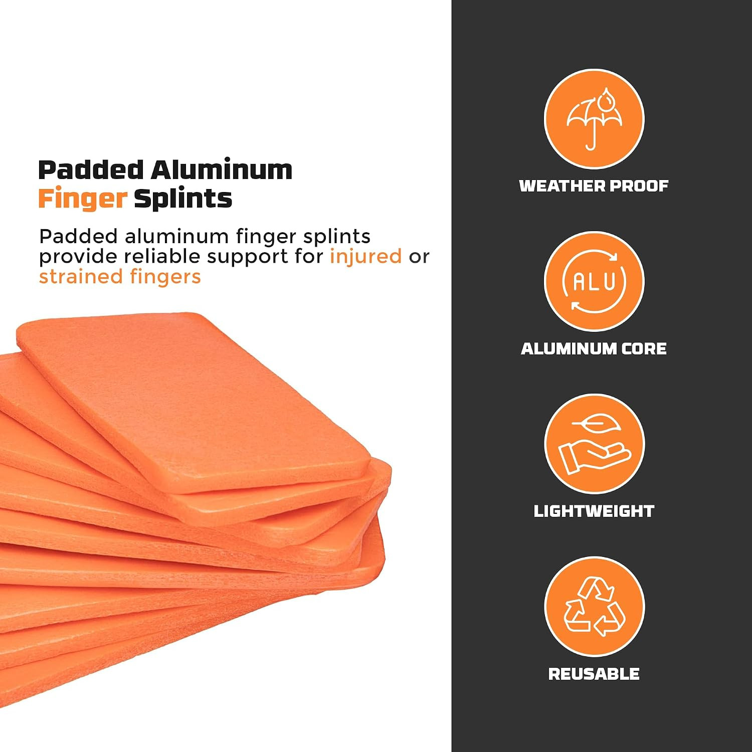 Padded Aluminum Finger Splints 2″ 10 Pack Orange Brace