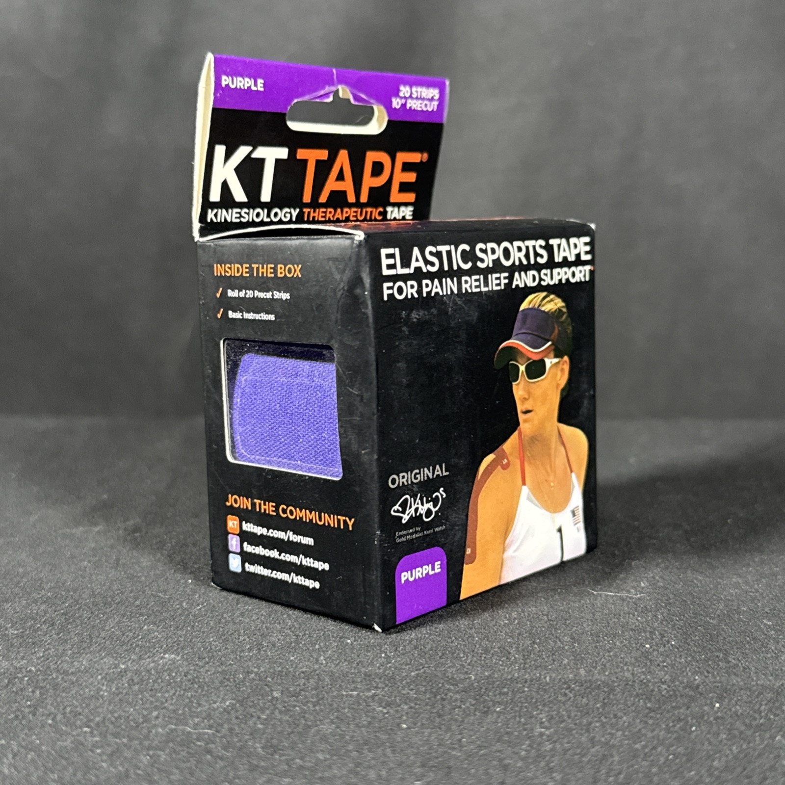KT TAPE 10 inch Kinesiology Purple Therapeutic Strips – 20 Count