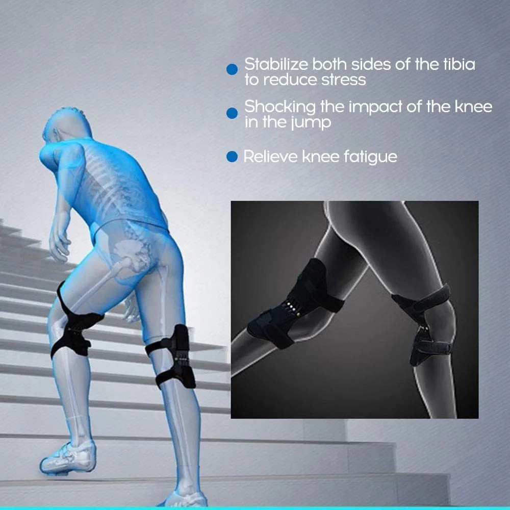 Knee Stabilizer Pad Powerknee 2pcs Joint Support Brace Rebound Spring Black Pair