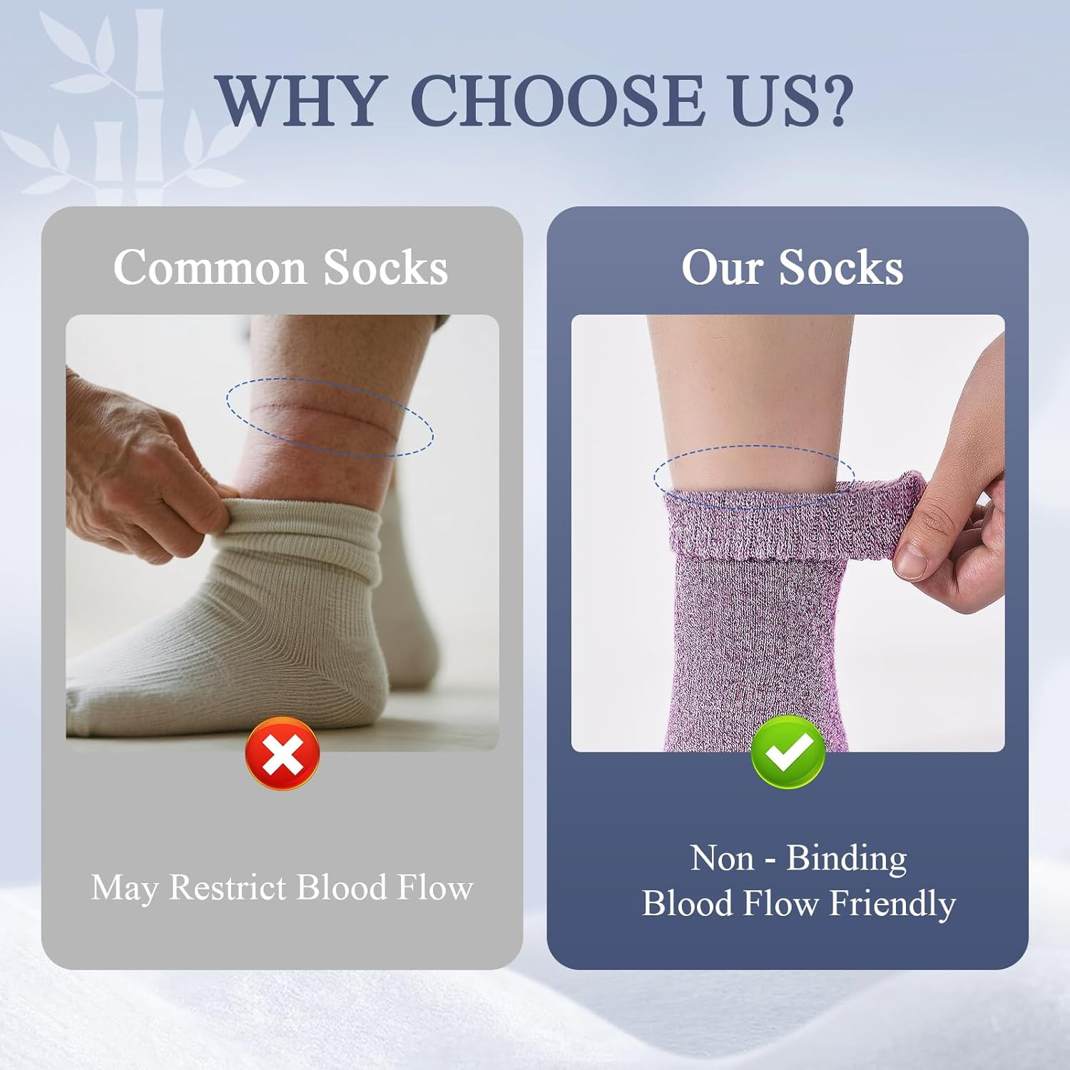 Bamboo Viscose Diabetic Socks for Women, 6 Pairs, Non Binding Wide Top | 50% bam