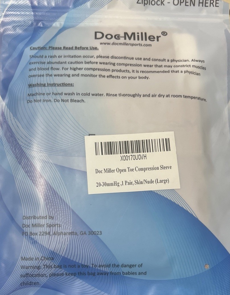 Doc Miller Compression Stockings Open Sleeve 20-30 Hg, 1 Pair,skin/nude ,large