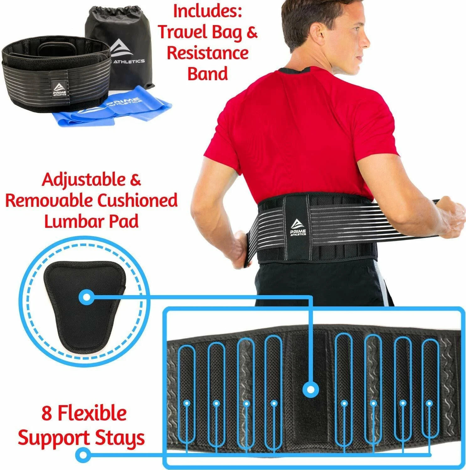 Lumbar Support Belt – Back Brace for Back Pain Relief Bonus Resistance Band L/XL
