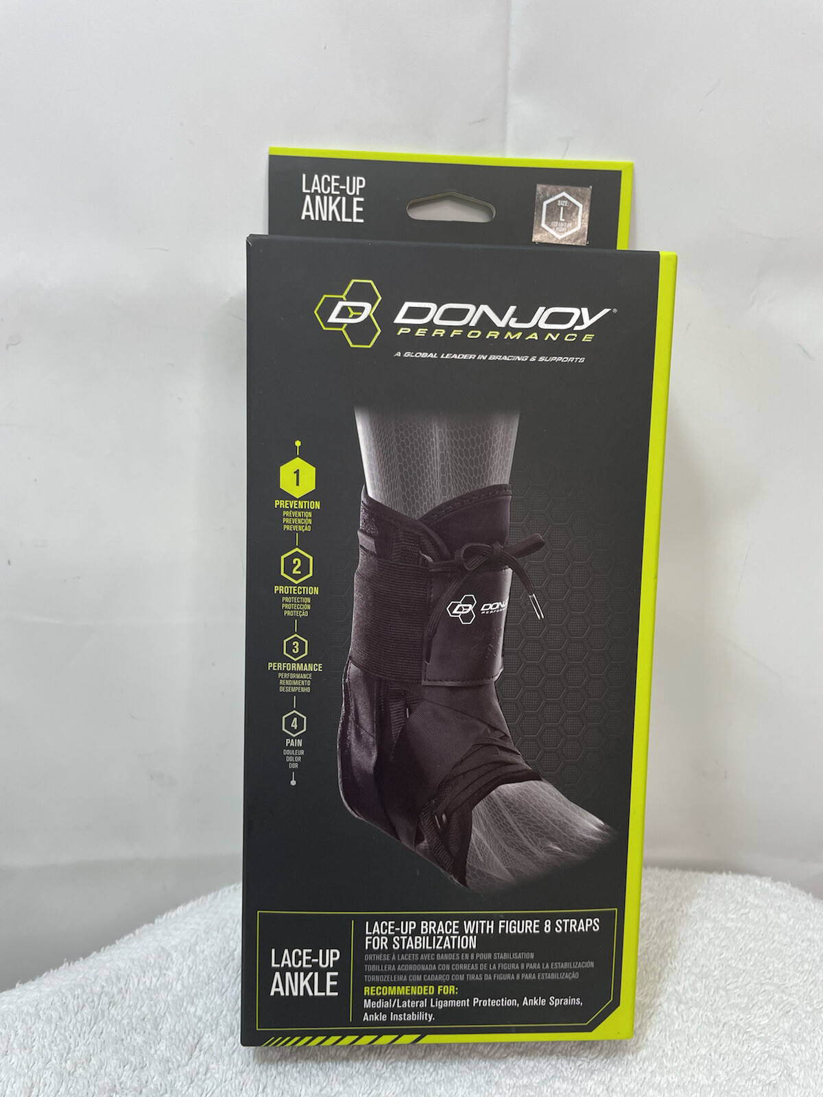 DonJoy Performance Lace-Up Ankle Brace L/Large Black Figure 8 straps
