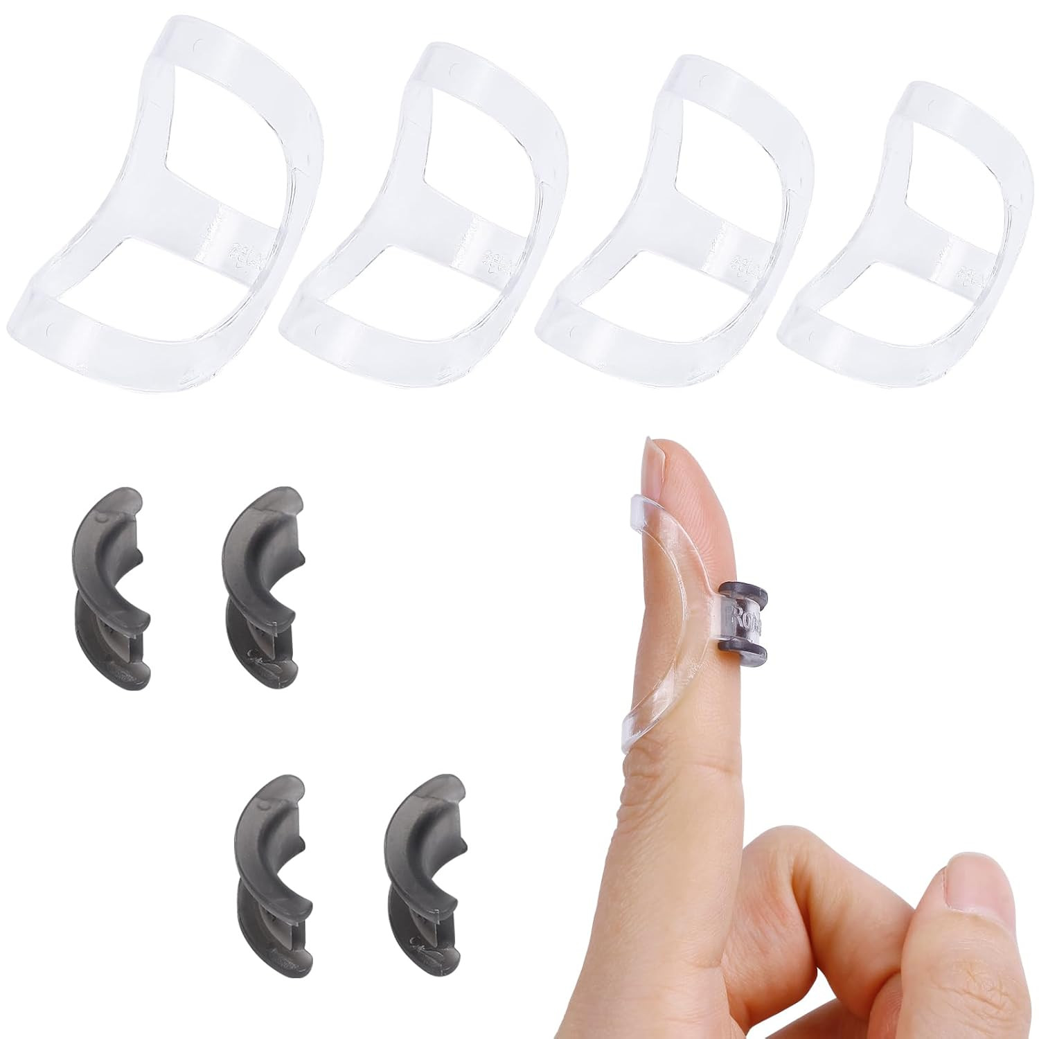 8Pcs Clear Oval Finger Splints & Click-Lock Adjustment Kit, 4 Graduated Finger R