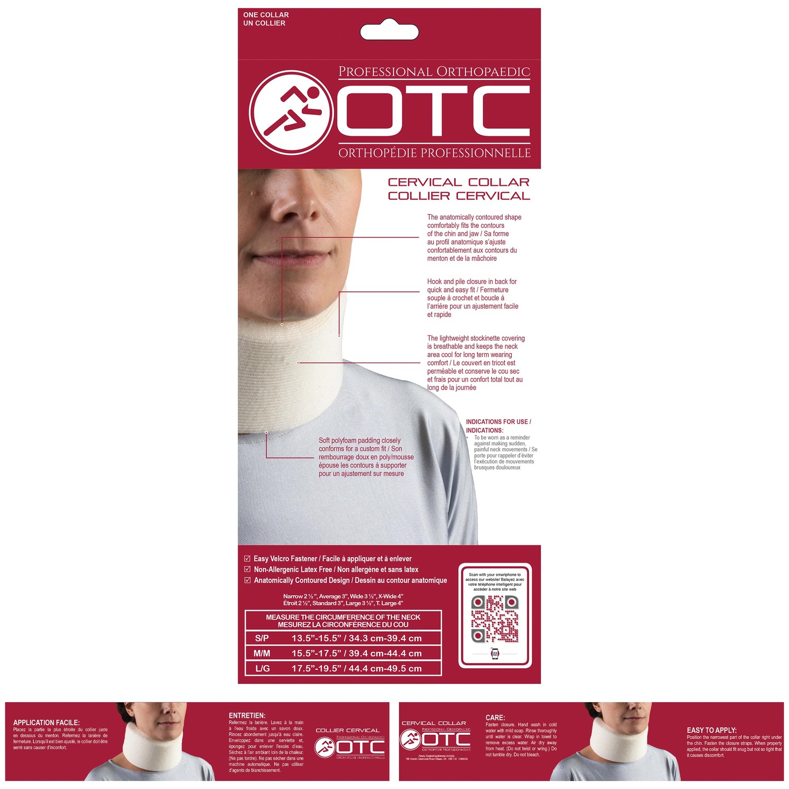 OTC Cervical Collar, Soft Contour Foam, Neck Support Brace, White Narrow 2.5″ De