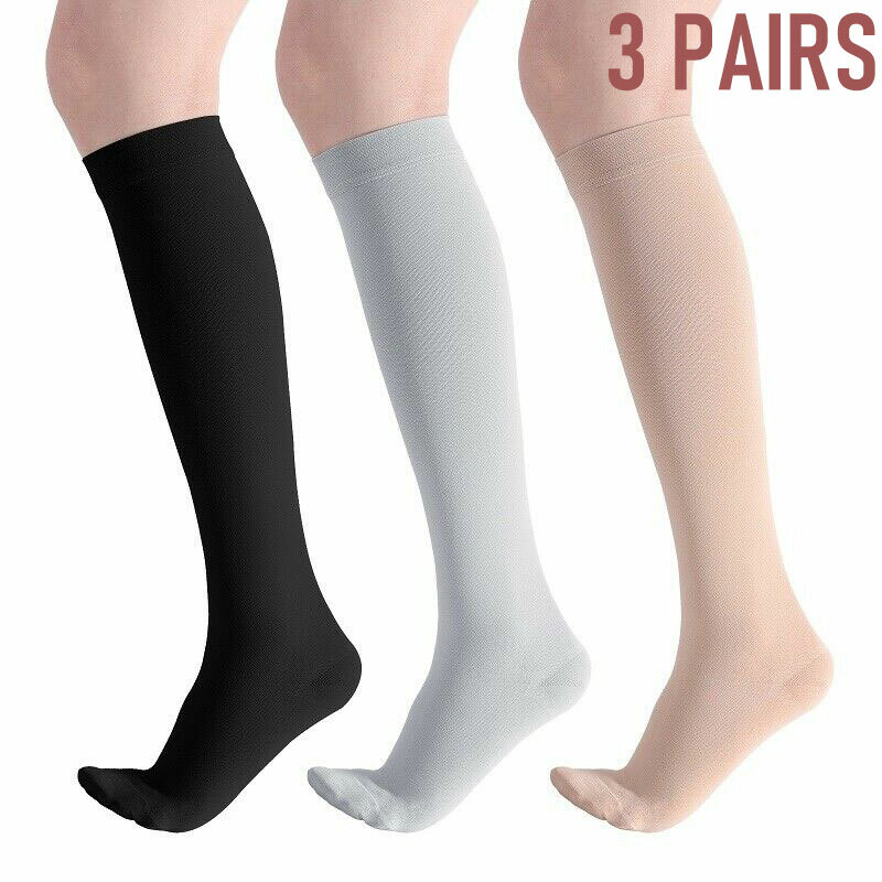 3 Pairs Vital Compression Socks (15-20 mmHg) Moisture Wicking Support Stockings