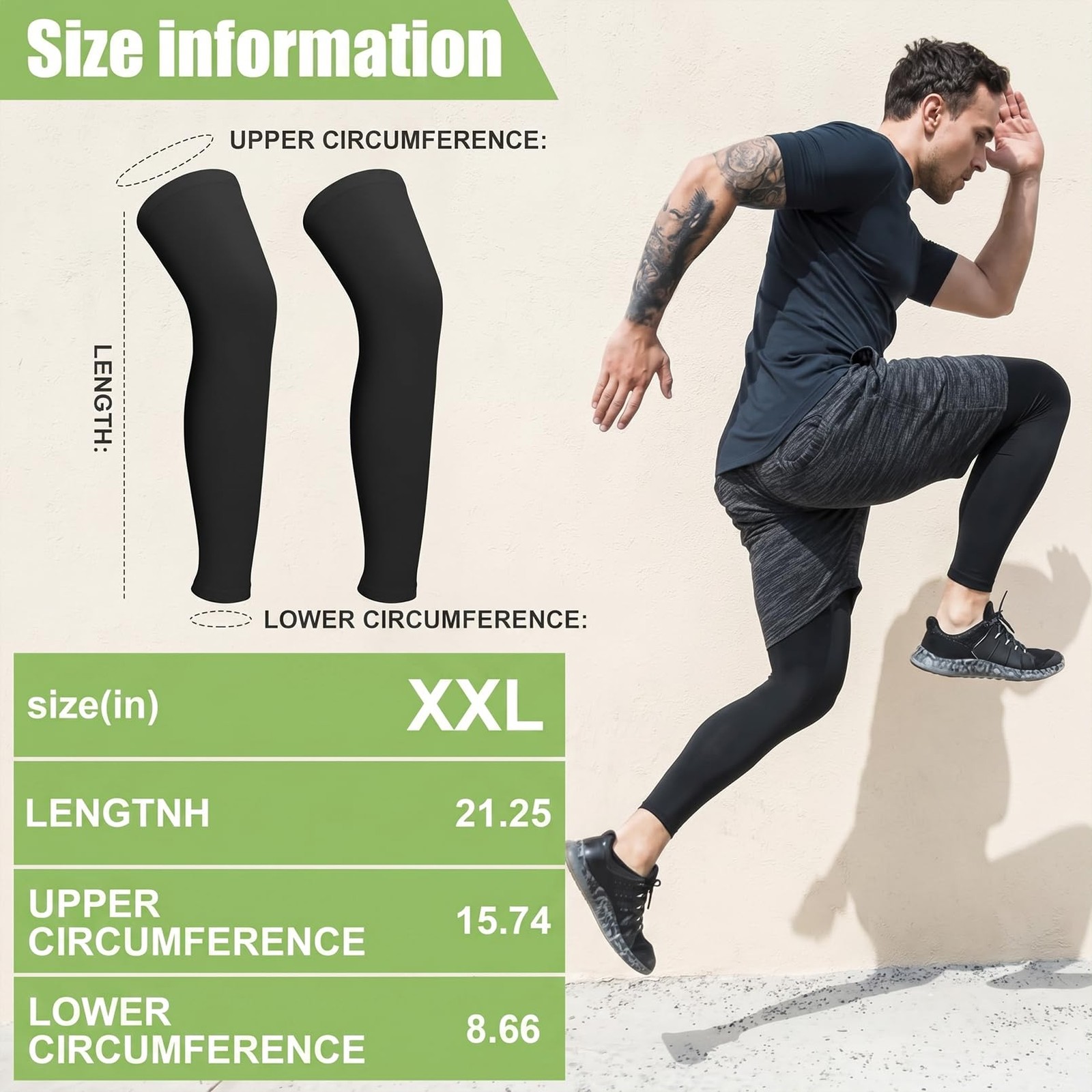 3 Pairs Compression Leg Sleeves, Full Length Leg Sleeves with Anti Slip Silic…