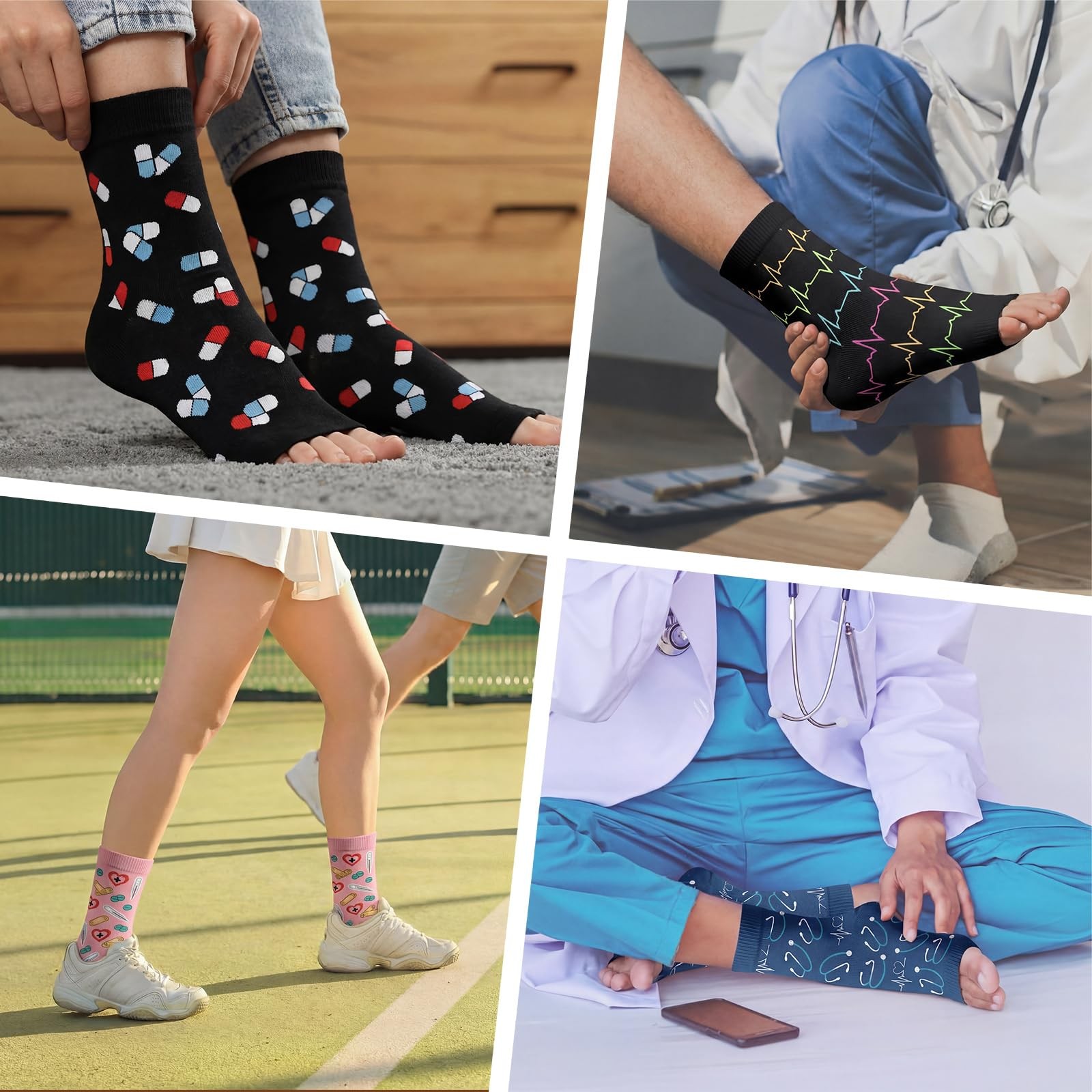 Hercicy 6 Pairs Nurse Plantar Fasciitis Socks one size fits all, multicolor
