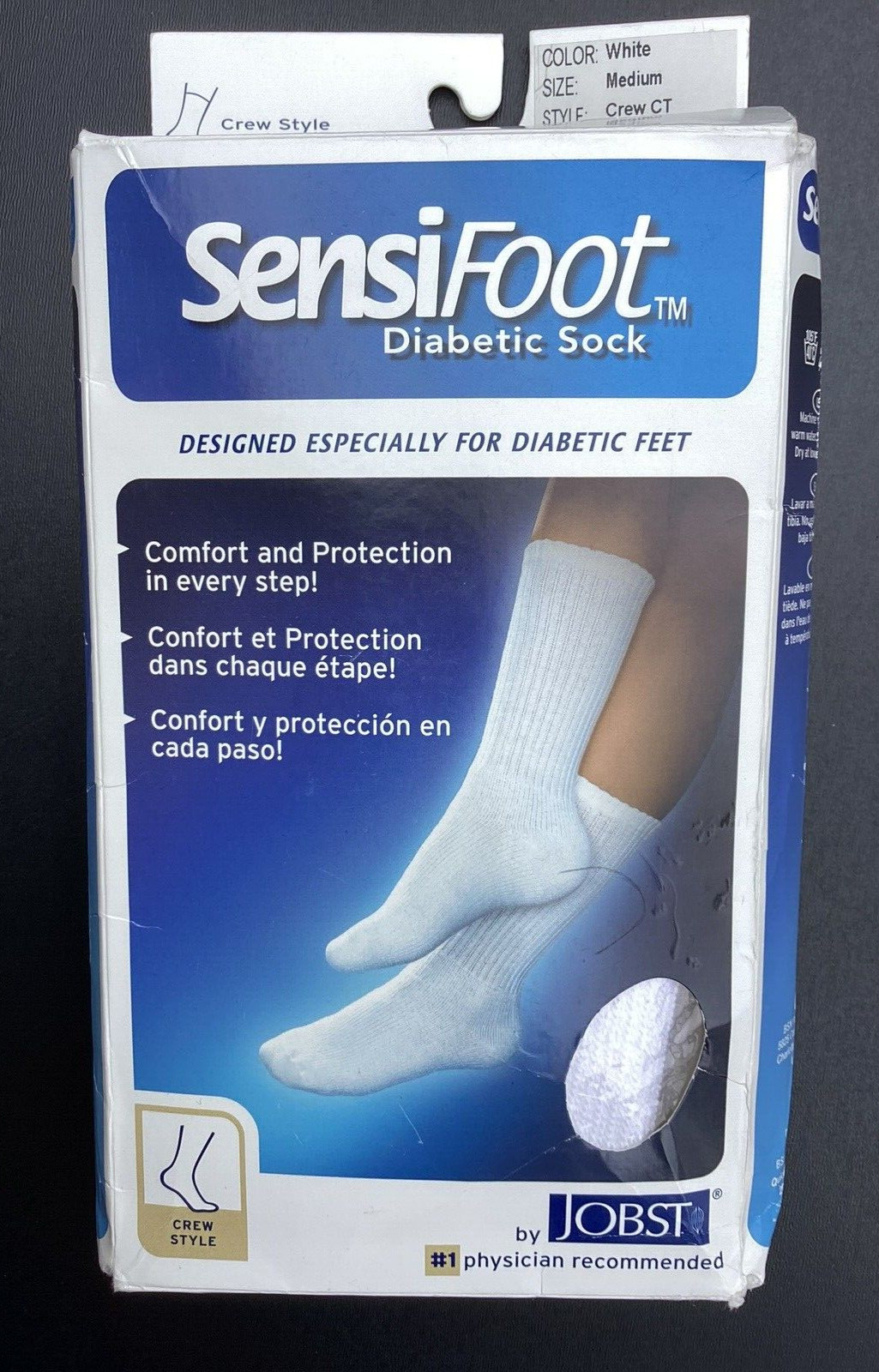 Jobst Sensifoot Diabetic Socks, white, crew style, NEW, size M