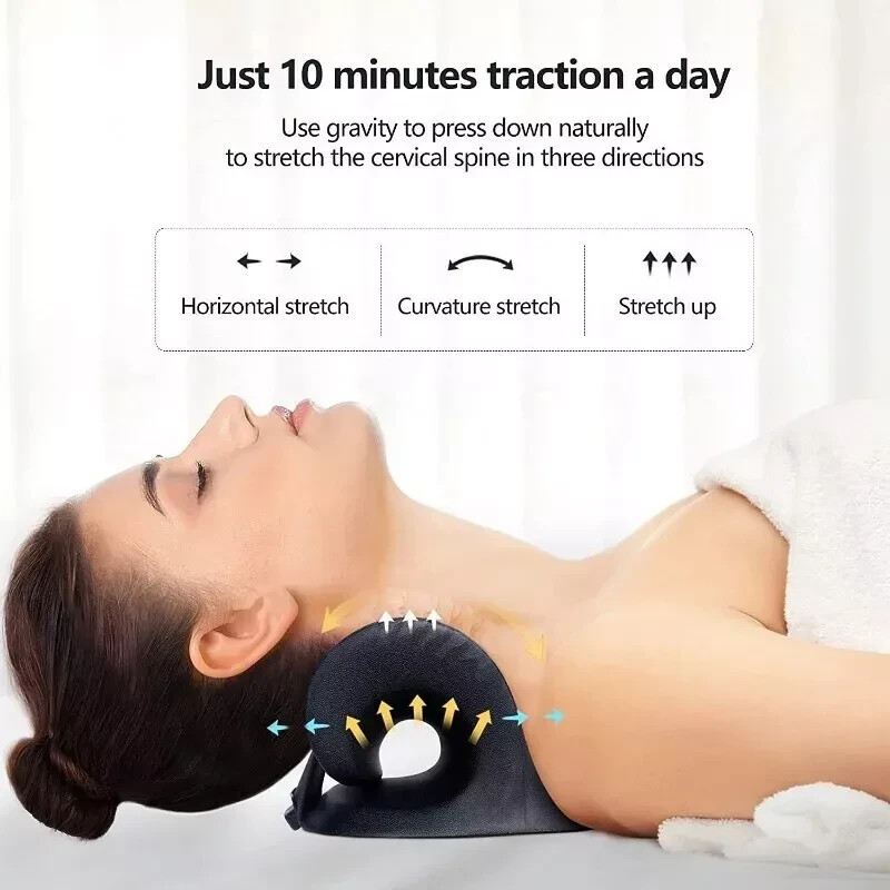 Cervical Spine Traction Pillow Tension Chronic Pain Relief w/Heating Pad