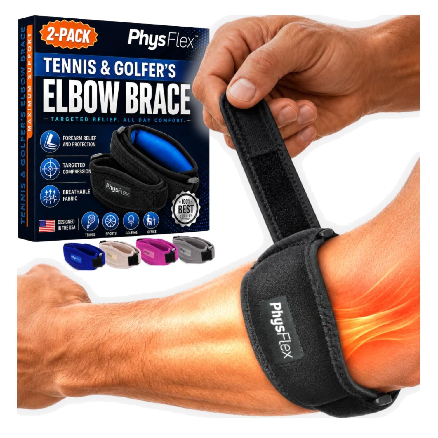 2-Pack Elbow Brace for Men & Women, Adjustable Tennis & Golfer’s Elbow Suppor…