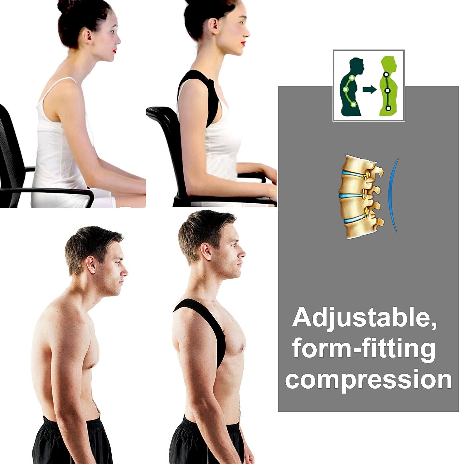Adjustable Back Posture Corrector Shoulder Straight Support Brace Belt Men Women