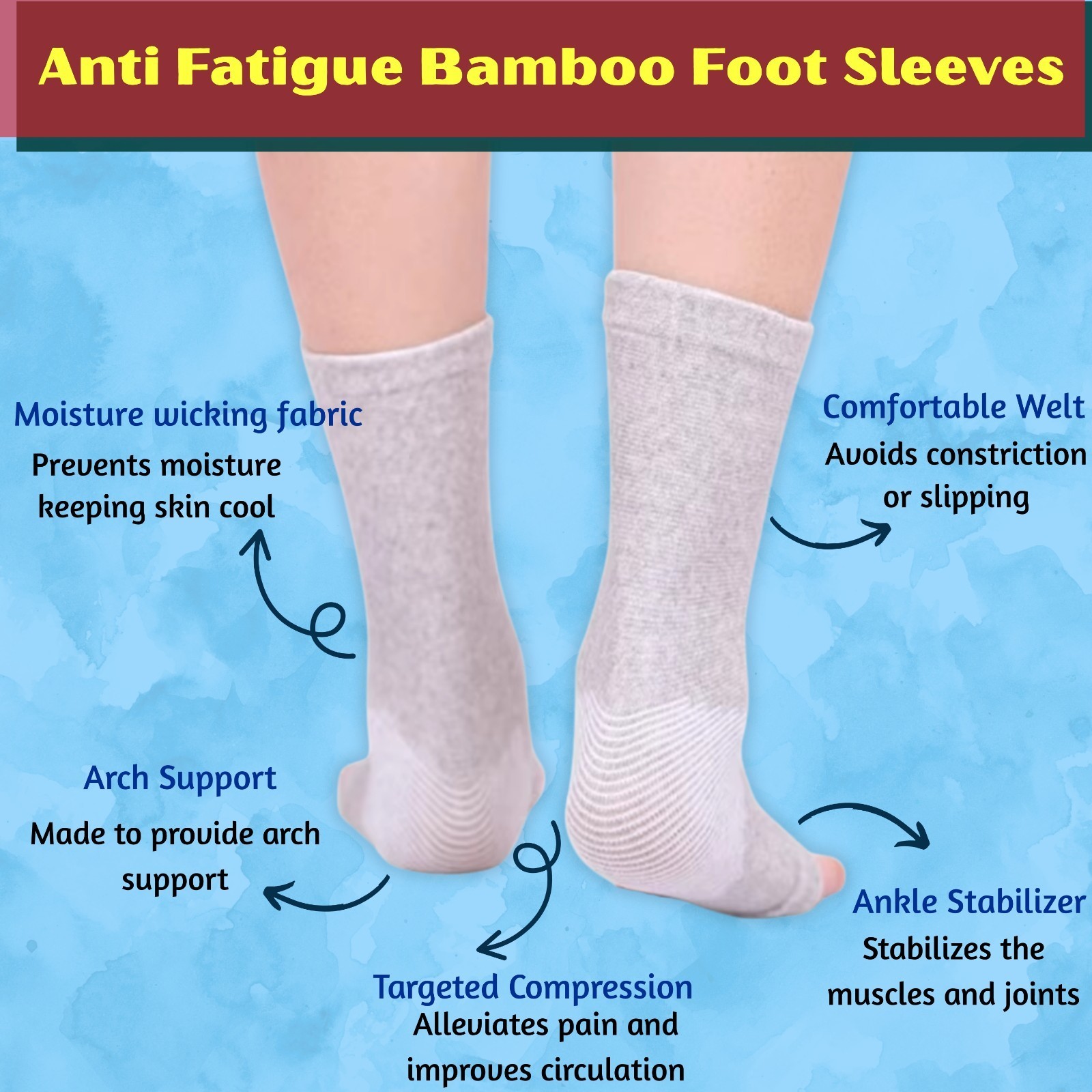 Pair 1 BAMBOO COMPRESSION ANKLE SUPPORT BRACE GUARD ARTHRITIS PAIN SPORTS