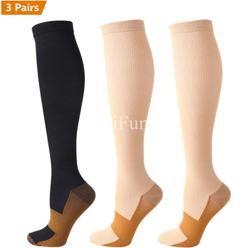 3 Pairs Copper Compression Socks 15-20mmHg Knee High Support Men Women Relief