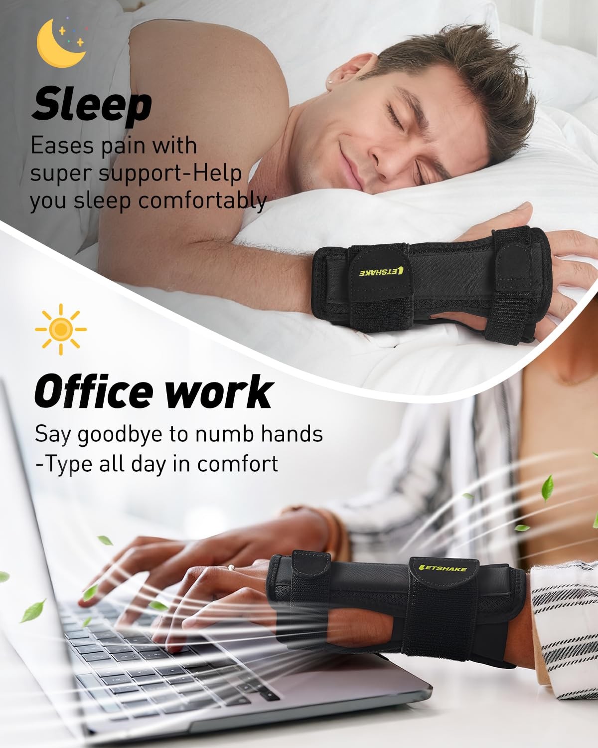 Carpal Tunnel Wrist Brace Support, Metal Splint Stabilizer Left & Right Hand