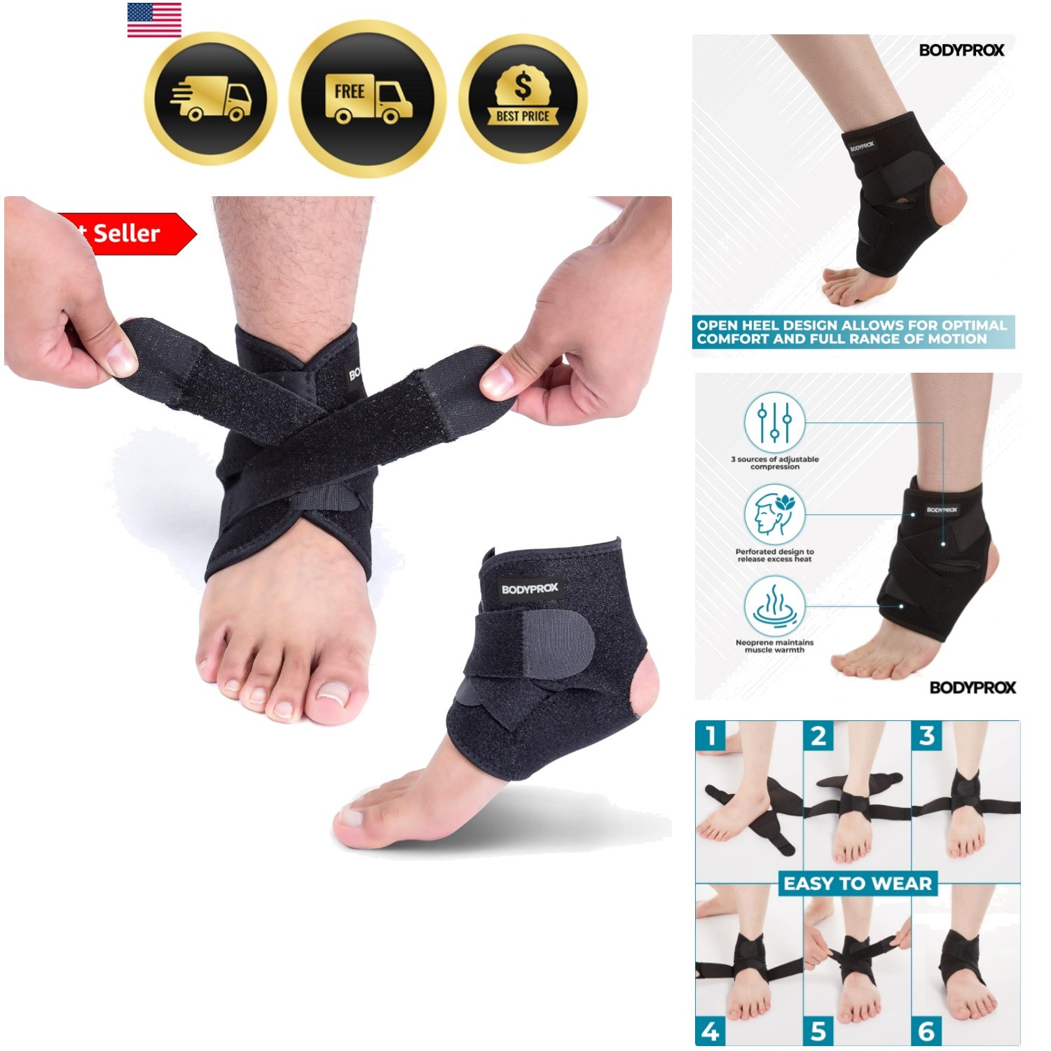 Ankle Support Brace, Breathable Neoprene Sleeve, Adjustable Wrap! 1 Pack