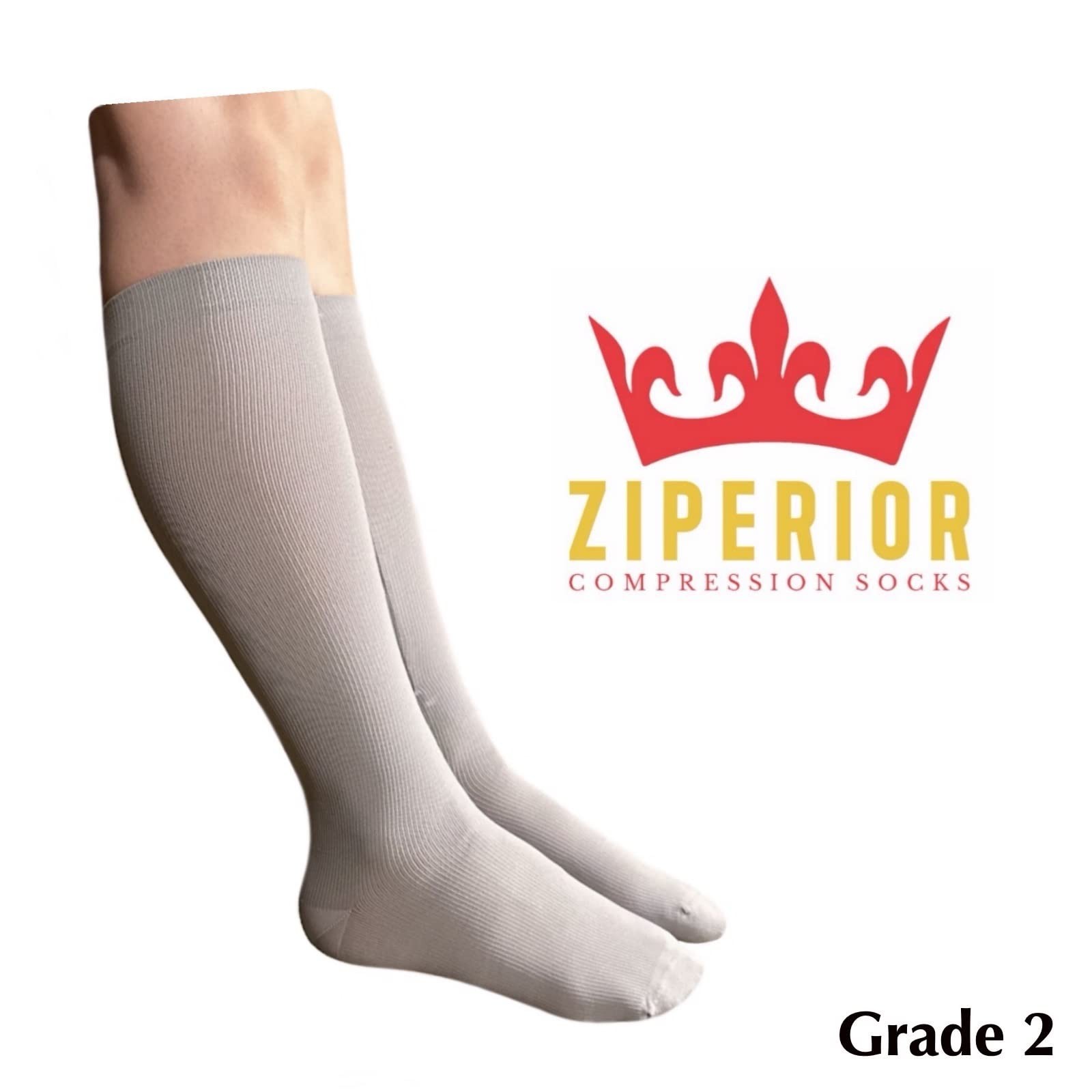 Inside Leg Zipper 20-30 mmHg Compression Grade 2 Closed Toe Socks Gray 2XL