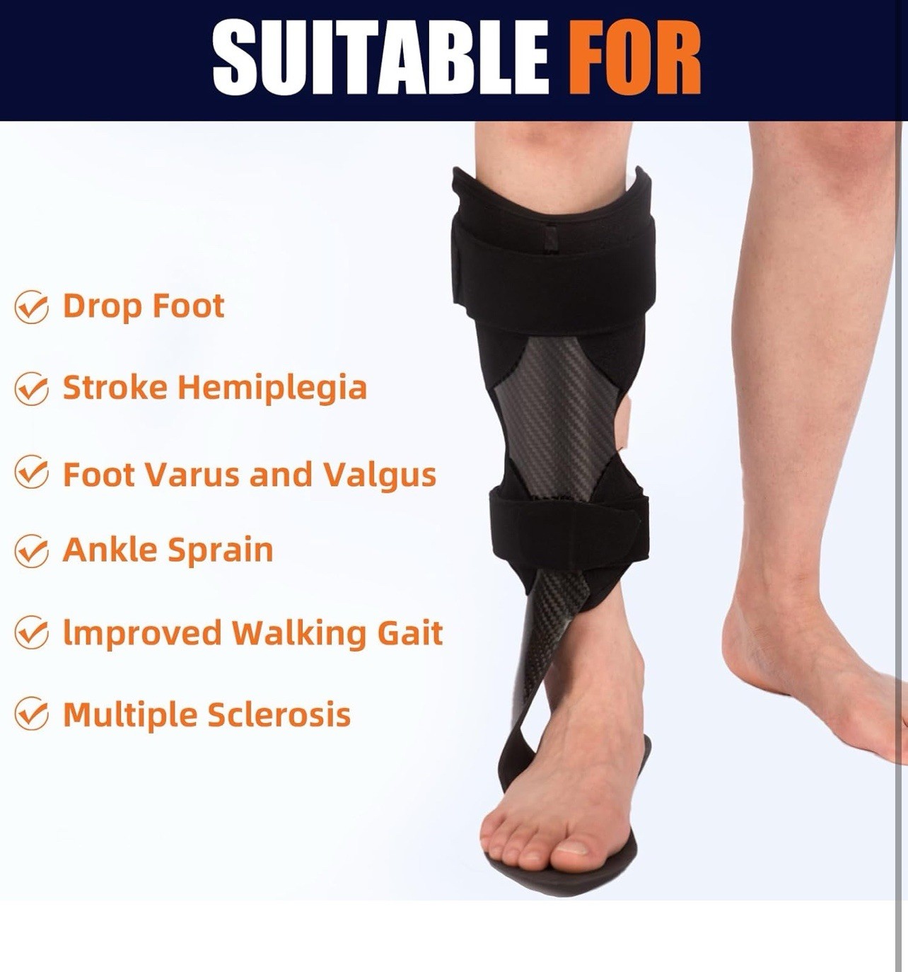 Carbon Fiber Ankle Foot Orthosis AFO Drop Foot Brace Support (Right ,Small)