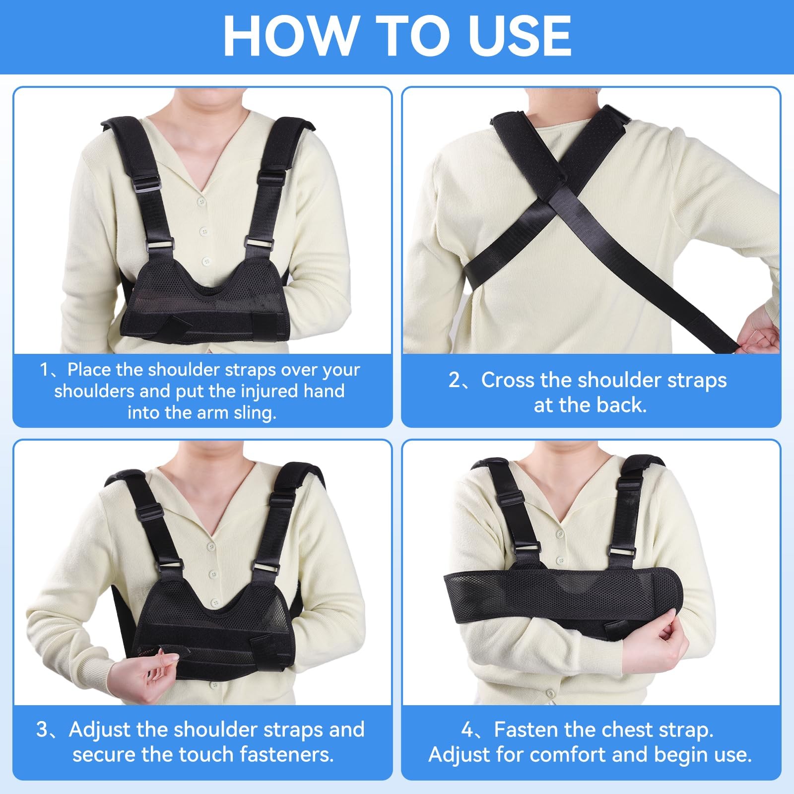 Mesh Breathable Arm Sling Children Adjustable Shoulder Immobilizer Black XS