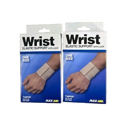 Lot of 2 Flex Aid Elastic Wrist Stabilizer Support Brace Wrap w/Loop Adjustable