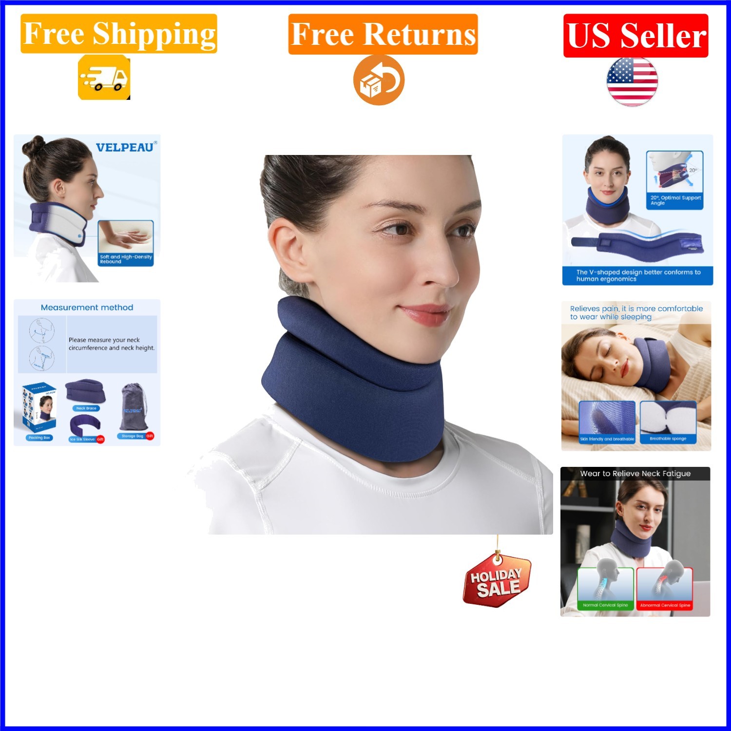XL Blue Soft Cervical Neck Brace for Pain Relief & Support, Adjustable