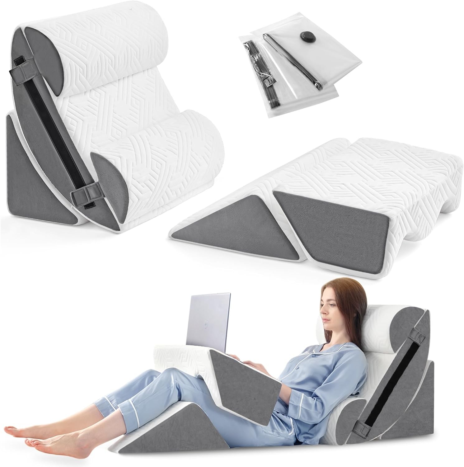 Yojoker 6pcs Orthopedic Bed Wedge Pillow Set for Sleeping, 6 Piece Set, Gray