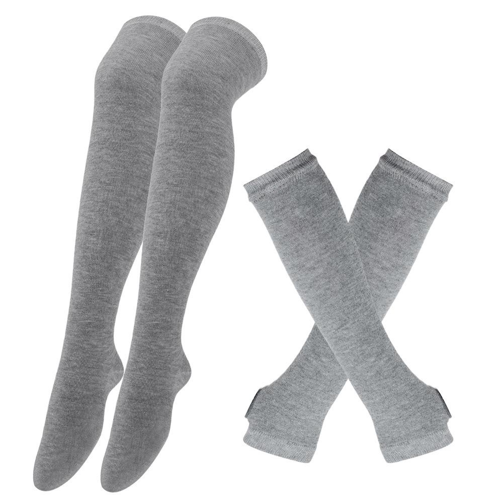 1 Set Women Girls Over Knee Long Stripe Printed Thigh High Cotton Socks Arm Slee