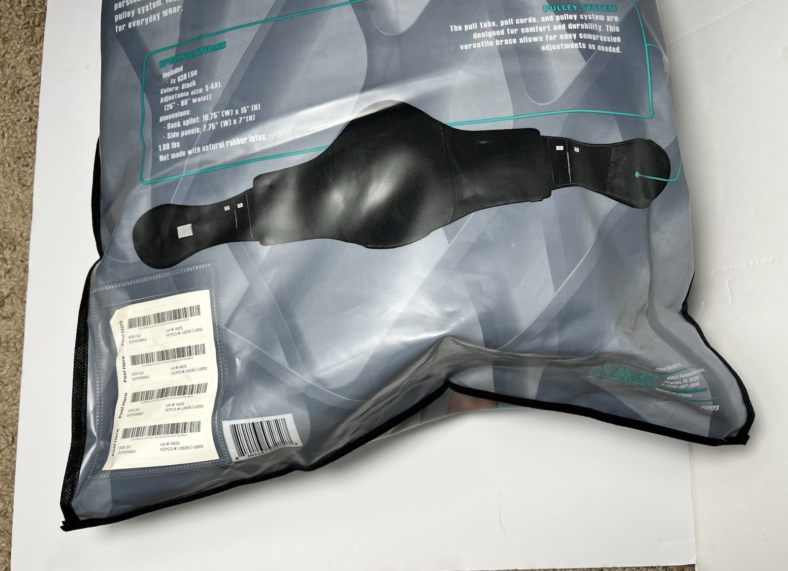 Coretech 639 LSO Adjustable Back Brace Lower Back Pain Relief One Size Black