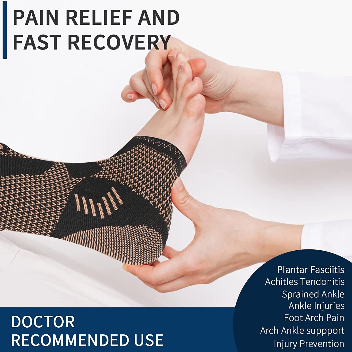 Copper Ankle Support Brace Compression Sleeve Plantar Sports Wrap Foot Fasciitis