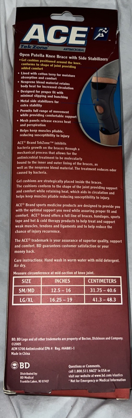 Ace Tech Zone Antimicrobial Open Patel And Knee Brace With Side Stabilizers S/M