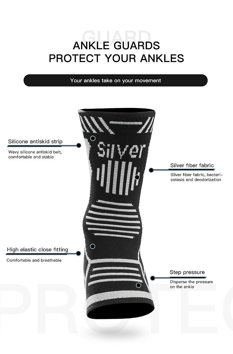 Copper Ankle Brace Silver Support Compression Sleeve Socks Foot Fasciitis Pain