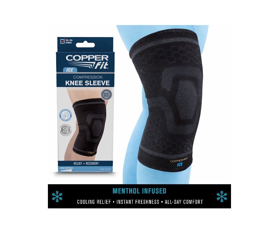 Copper Fit® ICE Compression Knee Sleeve, Menthol Infused, Large/XL, Black 1-Pack