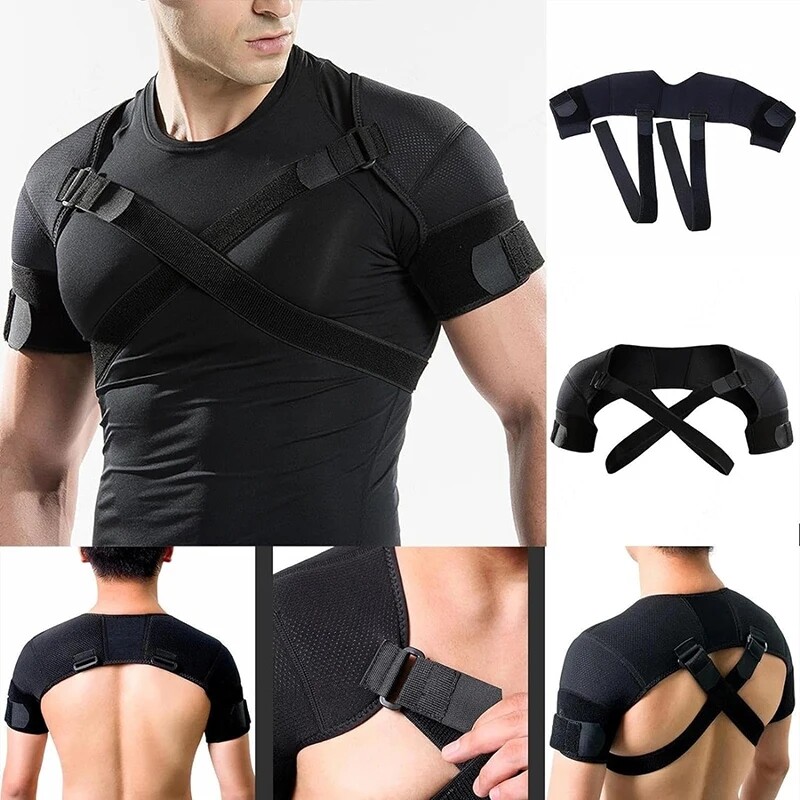 Compression Double Shoulder Brace Torn Rotator Cuff Pain Relief Support Strap US