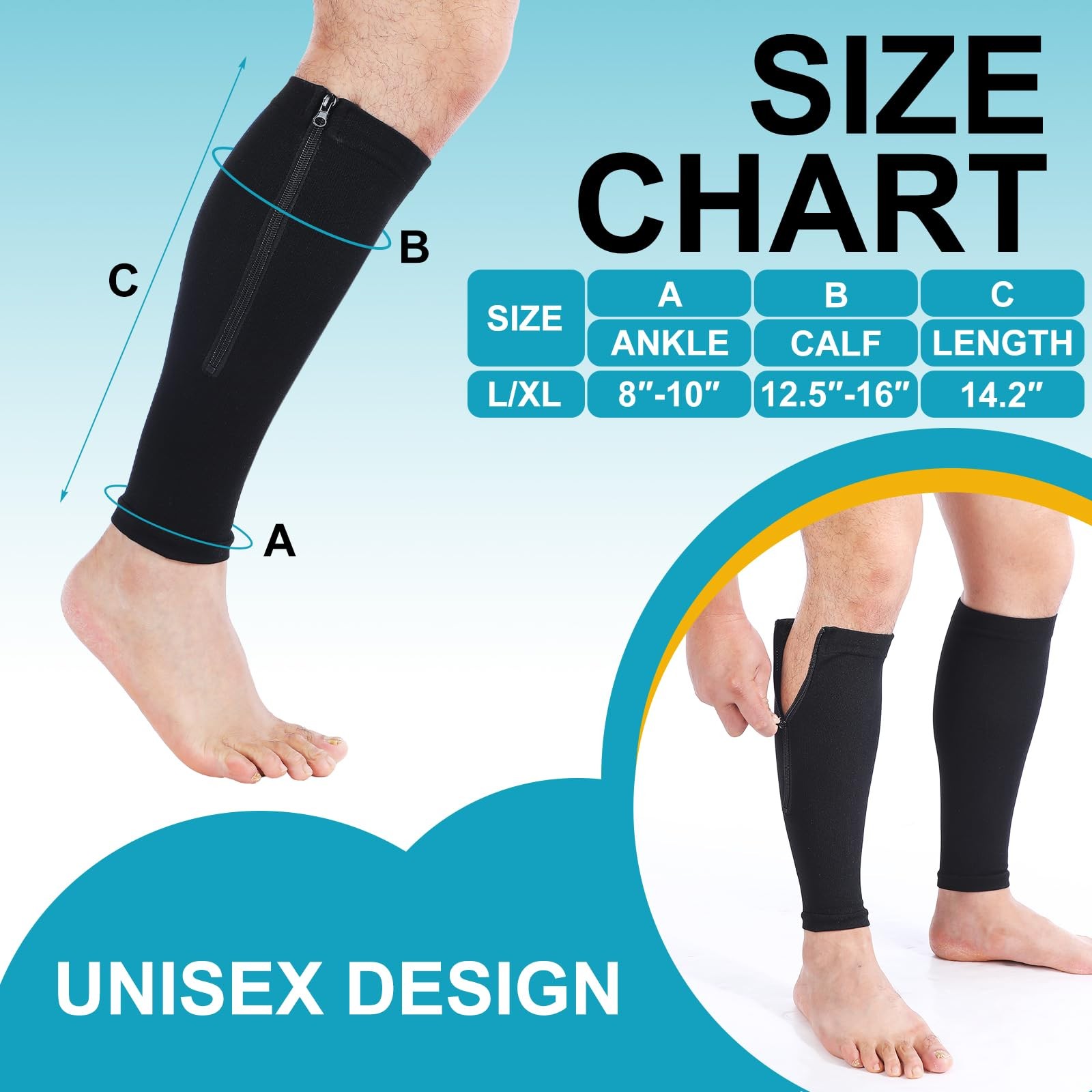 Threlaco 3 Pairs Calf Compression Sleeve with Large-X-Large, Black