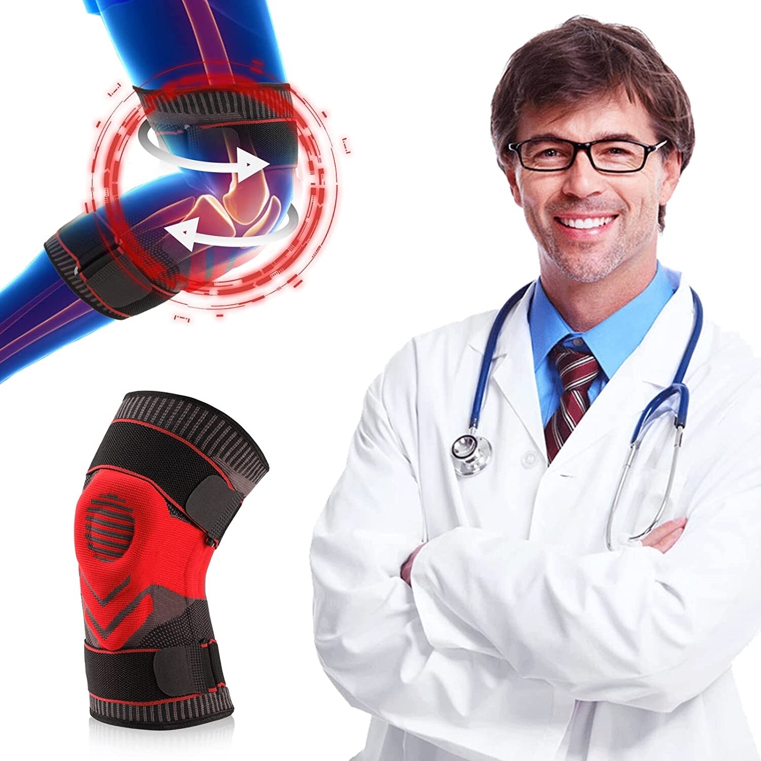 NEW ~ Diyukk Knee Brace Compression Sleeve Support Red/Black Sz XL