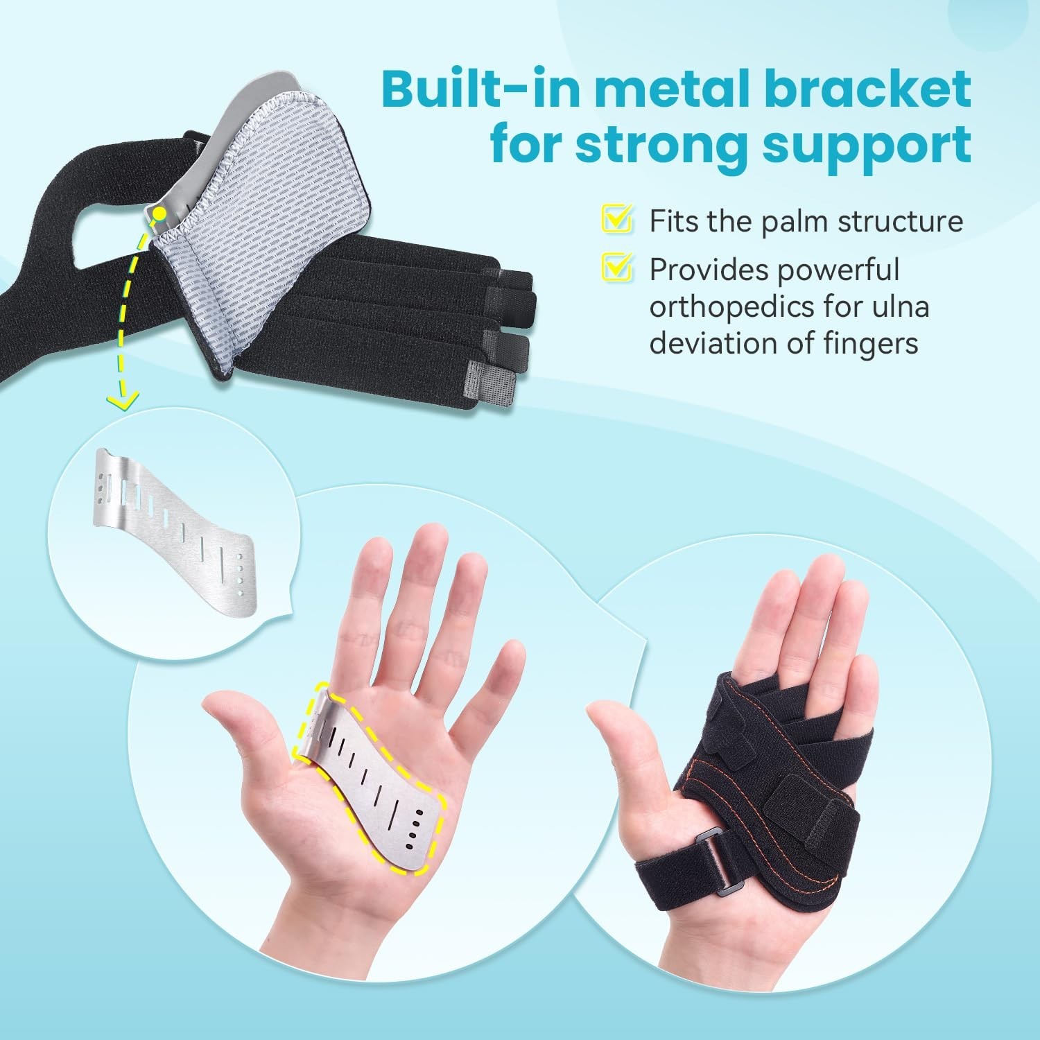 DrFinger Finger Ulnar Deviation Splint Brace Right S/M Metal Support Black