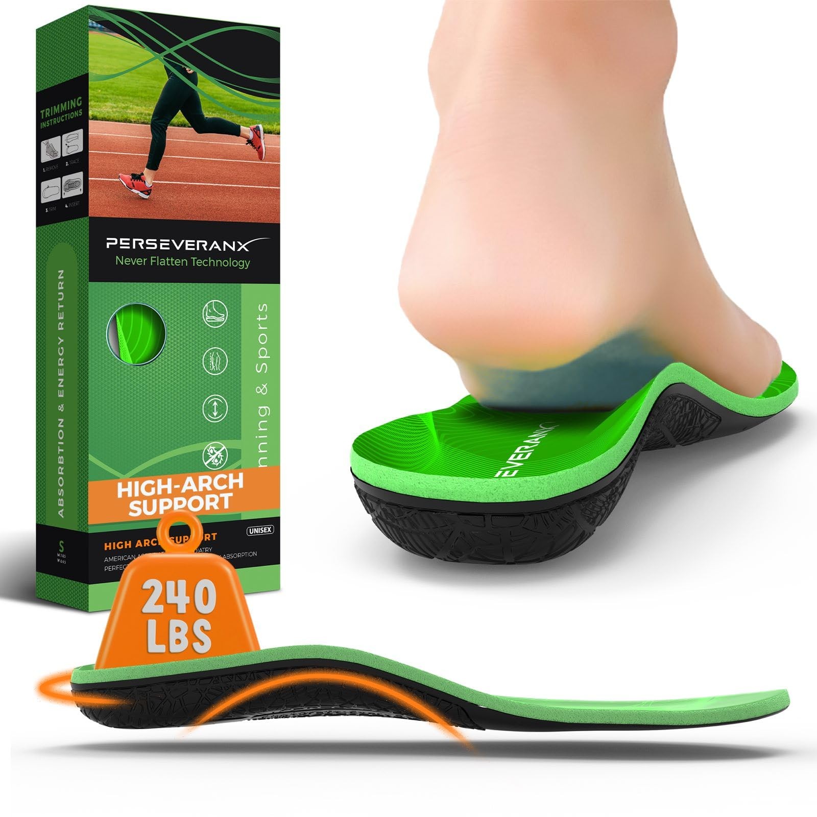 Perseveranx NASA Running Insoles Plantar Fasciitis Shock Absorption XL