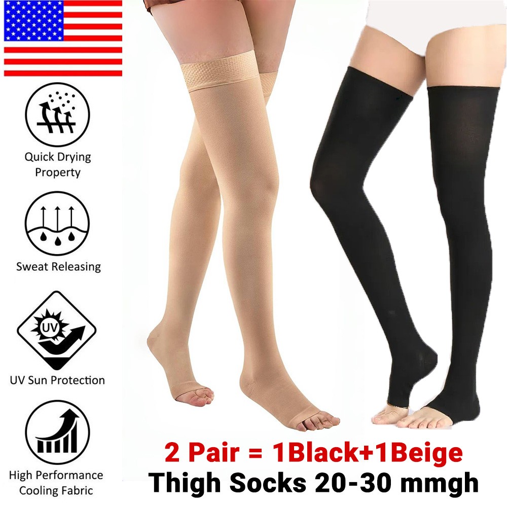 Compression Thigh High Medical Stockings Long Socks Class I Open Toe 20-30mmHg