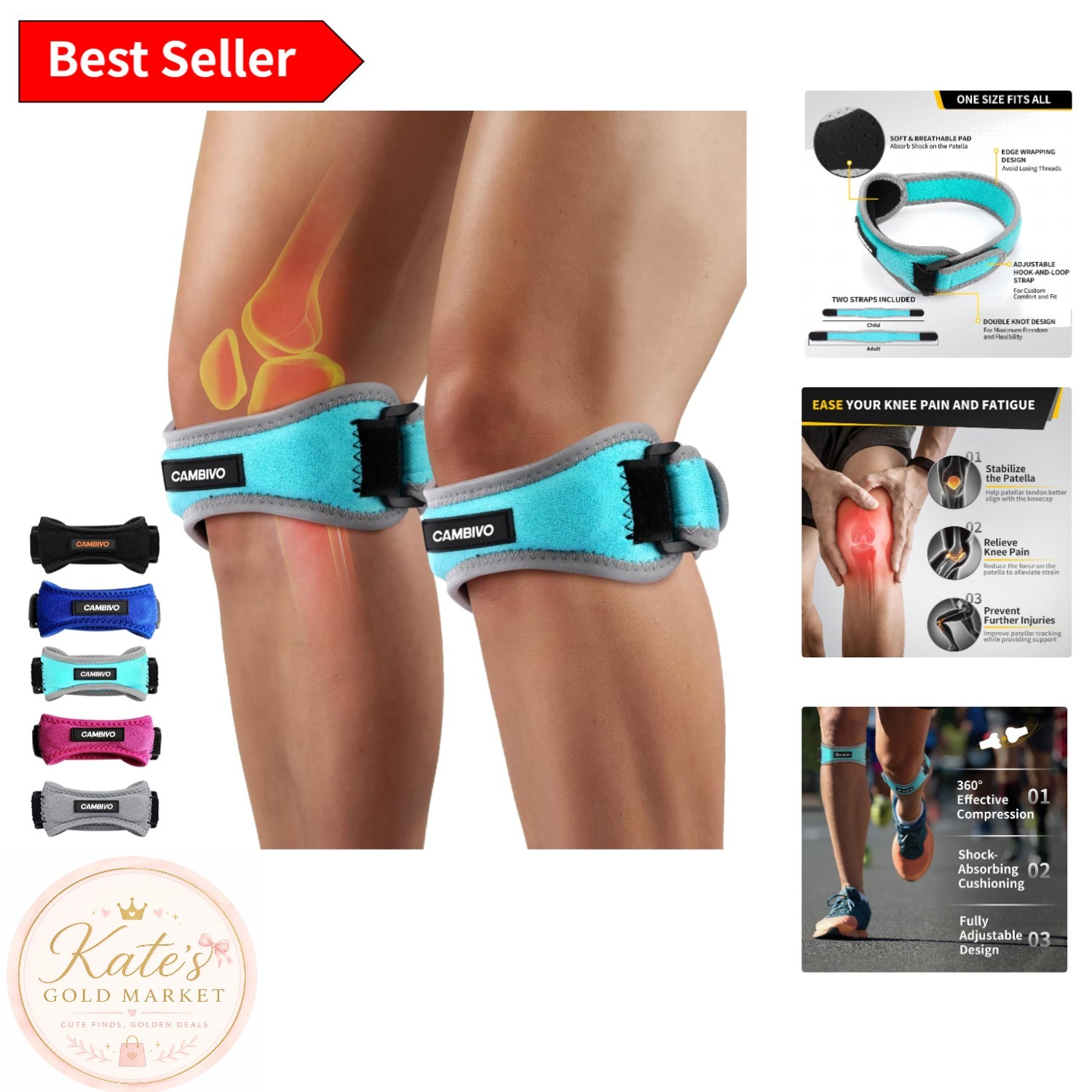 2 Pack Adjustable Knee Straps for Pain Relief – Patella Tendon Support for All
