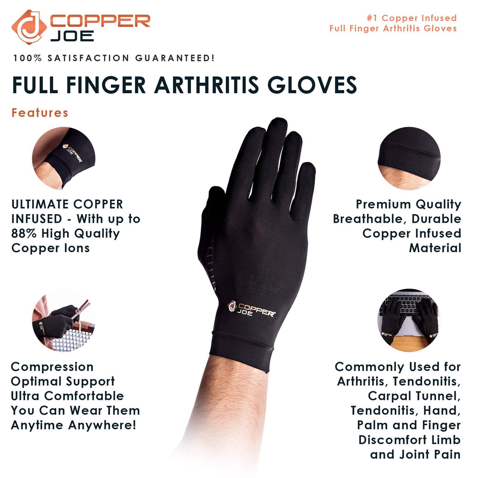 Hand Wrist Pro Bundle Copper Infused Full Finger Gloves Wrist Brace Set
