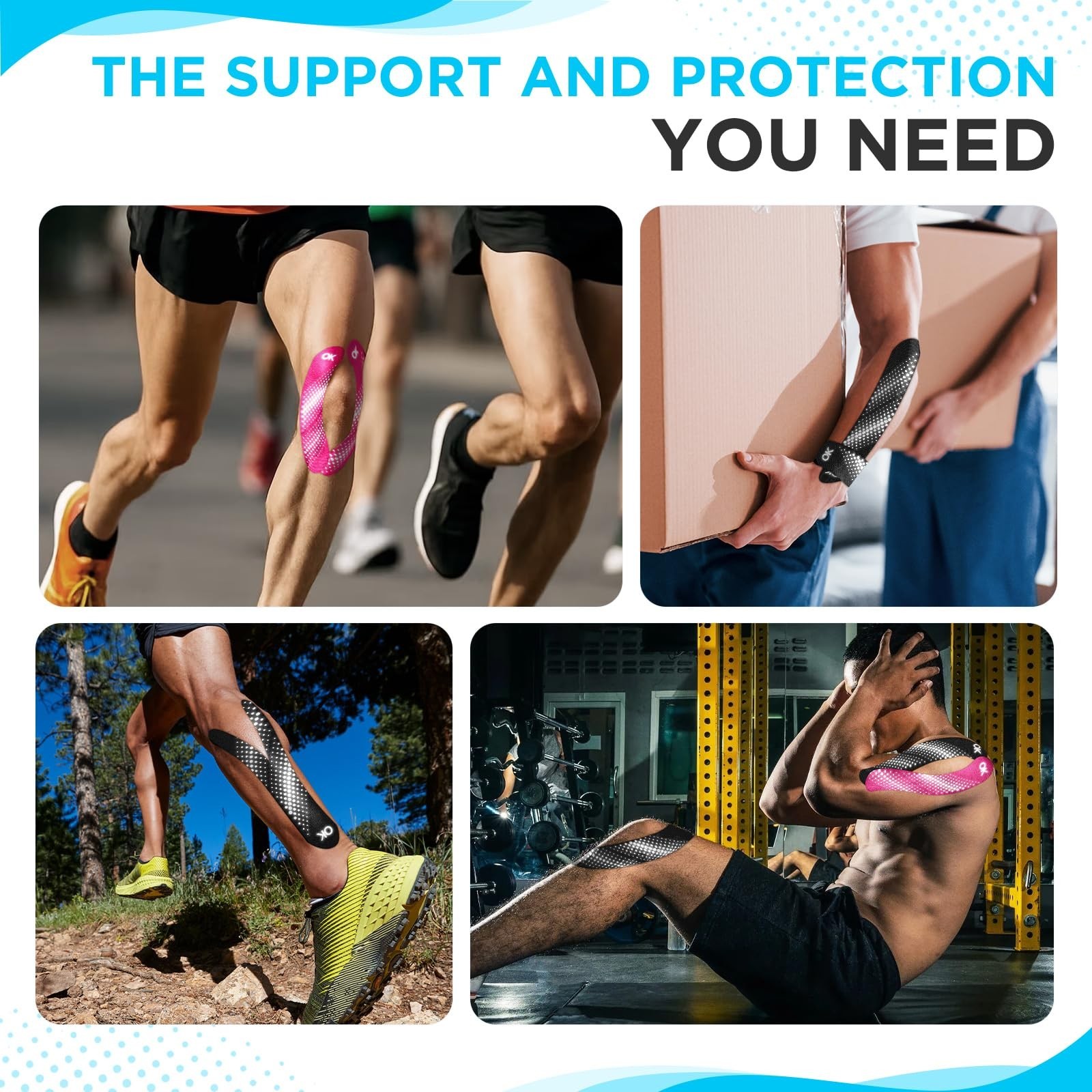Kinesiology Tape 100 Strips 2″ x 27.8yd – Waterproof Athletic Muscle Support, Bl