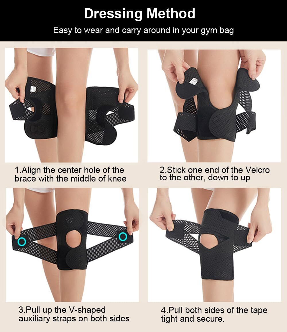 Knee Brace Adjustable Compression Sleeve Meniscus Tear Side Stabilizers Black M