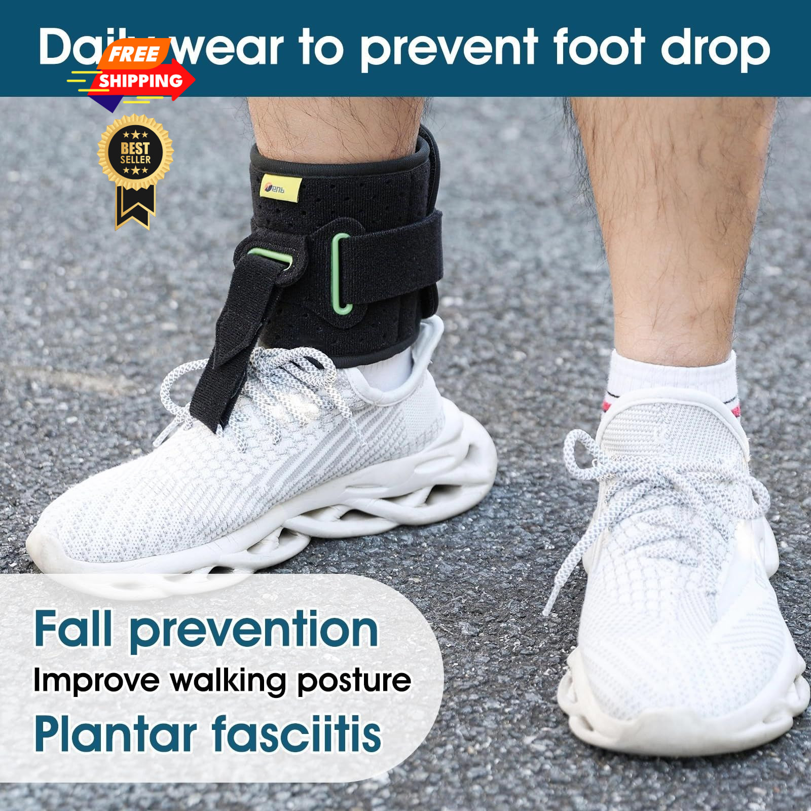 Adjustable Drop Foot Brace Up AFO 1 Count (Pack of 1), Black