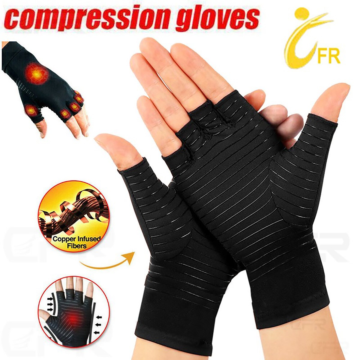 Copper Infused Compression Arthritis Gloves Carpal Tunnel Joint Pain Circulation