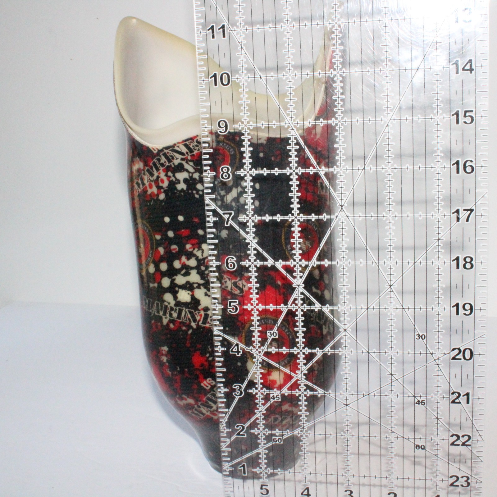 STUNNING BELOW-KNEE LEFT PROSTHETIC SOCKET RED-WHITE-BLACK U.S MARINES GRAPHICS