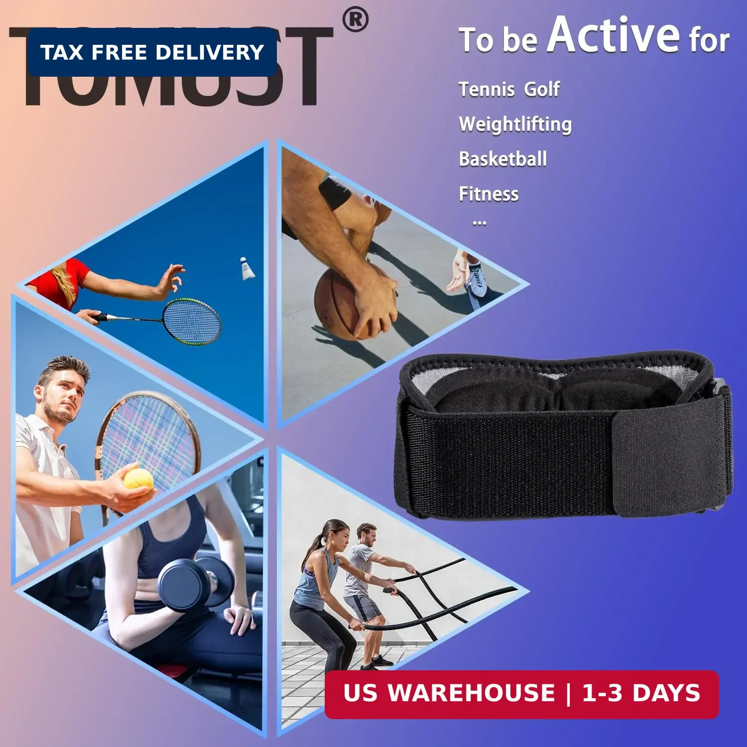 Tennis Elbow Brace – Adjustable Forearm Support Band with Gel Compression Pad, E