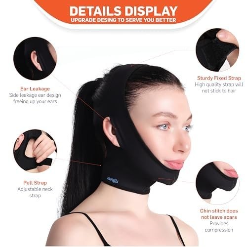 Jowl Tightening Chin Strap for Women Large Black Optimal Compression Lightweight
